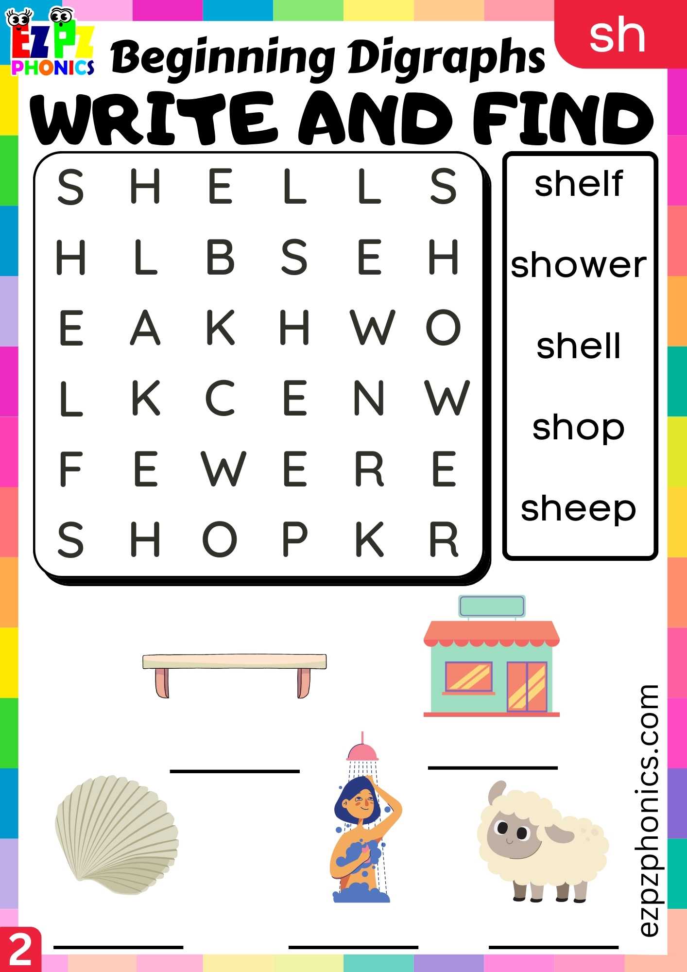 Group2 SH Words Write And Find Consonant Digraphs Phonics Beginning